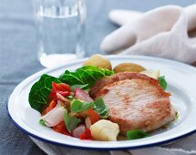 Schweinesteak mit Gemüsesalat