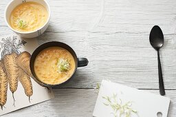 Vegan carrot and orange soup with red lentils