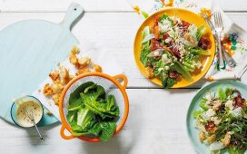 Caesar salad with fried bacon