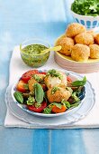 Crispy bocconcini with tomato salad