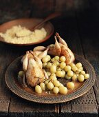 Quail with grapes and couscous
