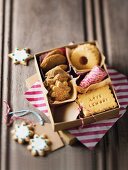 Various biscuits in a cardboard box as a gift