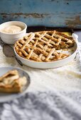 An apple tarts with a lattice topping