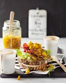 Bread with pastrami and cauliflower piccalilli