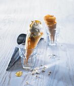 Parsley ice cream with honey in cones