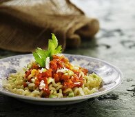 Pasta with tomato sauce and celery
