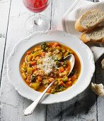 Minestrone con il parmigiano (vegetable soup with Parmesan cheese, Italy)
