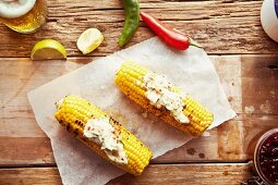 Grilled corn cobs with chilli butter and lime (Mexico)