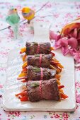 Beef roulade filled with peppers for Valentine's Day