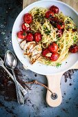 Spaghetti with balsamic tomatoes and chicken breast