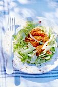 Iceberg lettuce with spicy prawns