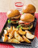 Burgers with bean cream and potato wedges