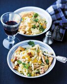 Tagliatelle with chicken, Pancetta and pine nuts