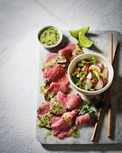 Fried beef carpaccio with a wasabi dressing
