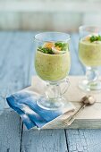 Asparagus mousse in glasses with quail's egg and cress