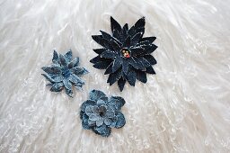 Flowers made from denim offcuts