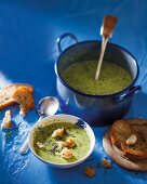 Leek and broccoli soup with Cheddar cheese