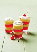 Vanilla desert with raspberry jelly