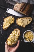 Slices of bread with a savoury sweetcorn spread