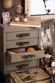 Vintage filing cabinet with metal drawer handles