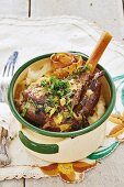 Leg of lamb with mashed potatoes and gremolata