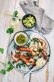 Marinated and grilled king prawns with spicy aioli