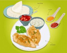 Tortilla mit Huhn (Illustration)