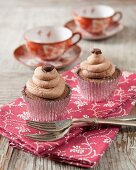 Cafe latte cupcakes on a fabric napkin