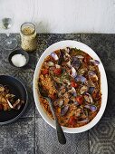 Fregola (Sardinian pasta) with mussels and cocktail tomatoes