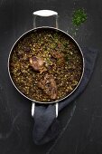 Lentil stew with meat (seen from above)