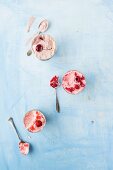 Strawberry ice cream, cherry ice cream and raspberry ice cream (seen from above)
