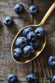 Blueberries on a silver spoon