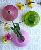 Arrangement of pink and green fifties-style vases