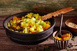 White cabbage with potatoes, carrots, turmeric and cumin (Ethiopia)