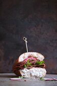 A pastrami and radish sandwich