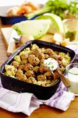 White cabbage bake with chicken meatballs