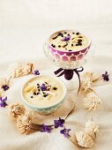White chocolate cream with candied violets
