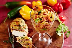 Grilled chicken breast with jerk salsa, Caribbean