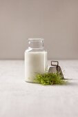 Vegan milk in a glass bottle