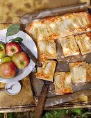 Tray bake apple cake with marzipan