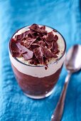 Mousse au chocolat with pears, cream and grated chocolate