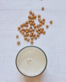 Soya beans and a glass of soya milk
