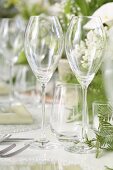Empty Champagne glasses on wedding table