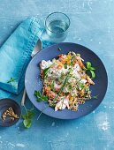 Spicy vegetable muesli with shoots and herbs