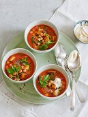 Chickpeas stew with aubergines, tomatoes and sumach yoghurt