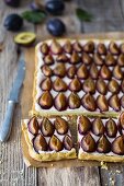 Plum tart, sliced