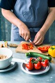 Fresh vegetables being diced