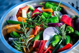 Fresh vegetables with rosemary (prepared for grilling)