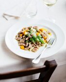 Whole wheat gnocchi with vegetables and pesto