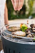 Vegane Burger und Auberginen-Tofu-Spiesse auf dem Grill